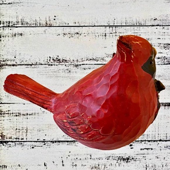 Red Cardinal Bird Figurine Wood Carved Look Resin Holly Pinecones Christmas - Picture 6 of 15